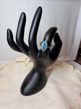 TGGC 925 Sterling Silver Marquise Blue Stone Halo Ring